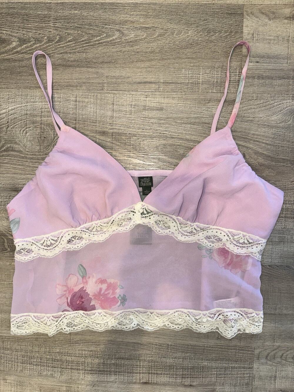 Wild Fable Tank Top Womens Large Sheer Lilac Pink Floral Lace Trim NWT Camisole